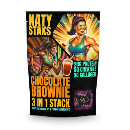 Naty Staxs - Fully Stax'd Chocolate Brownie Protein Powder + Collagen + Creatine - 12 oz