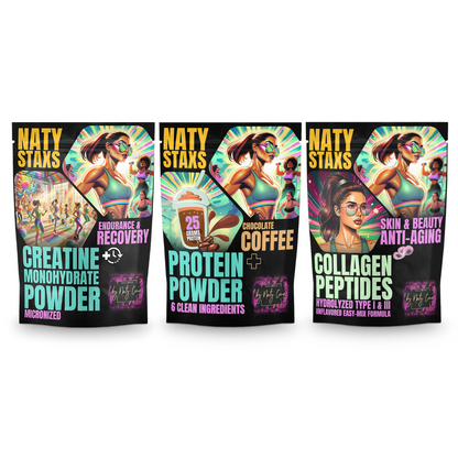 Naty Staxs Set - w/ Coffee & Chocolate Protein - 12oz x 3