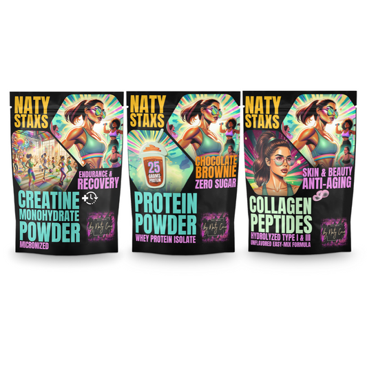 Naty Staxs Set - w/ Chocolate Brownie Protein - 12oz x 3