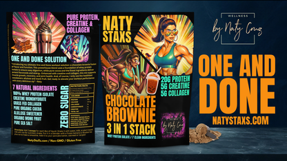 Naty Staxs - Fully Stax'd Chocolate Brownie Protein Powder + Collagen + Creatine - 12 oz